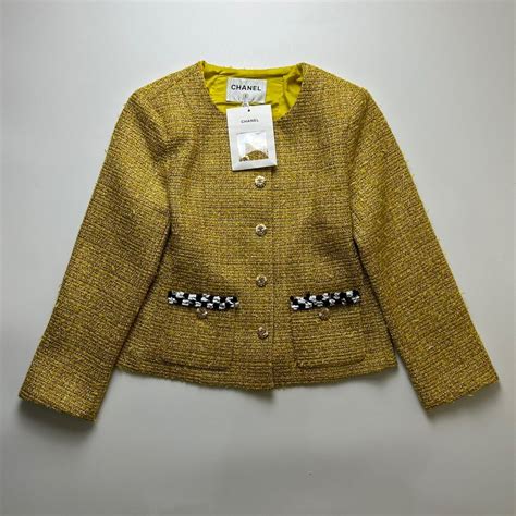 chanel gold tweed jacket|Chanel tweed jacket price.